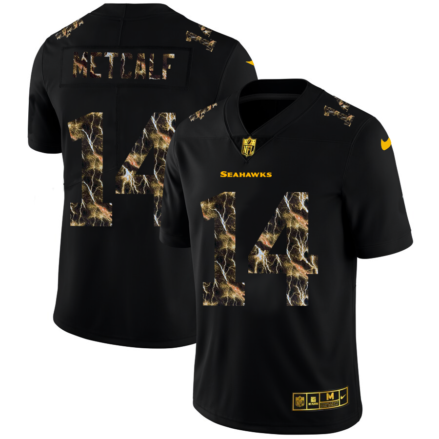2020 Seattle Seahawks #14 DK Metcalf Men Black Nike Flocked Lightning Vapor Limited NFL Jersey->jacksonville jaguars->NFL Jersey